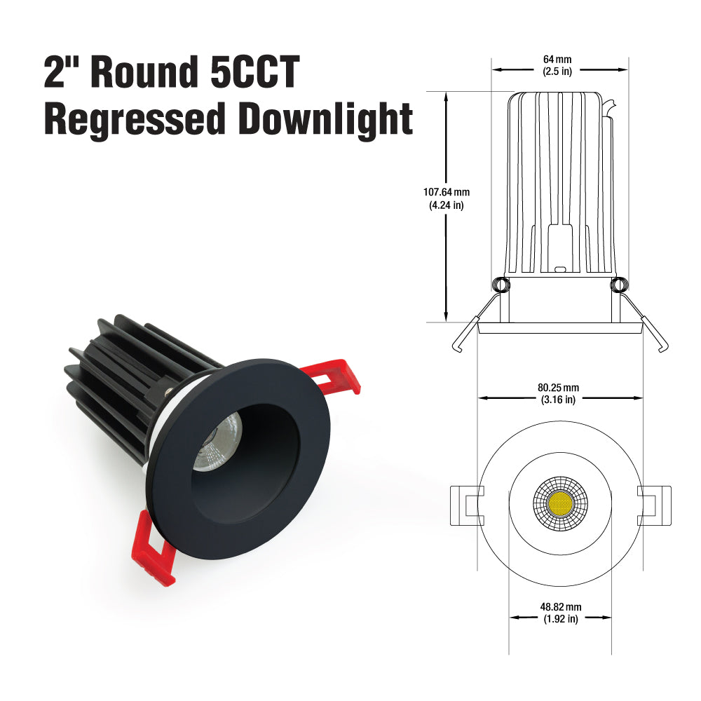 LED-2-S12W-5CCTWH, 2 inch Regressed Ceiling Light