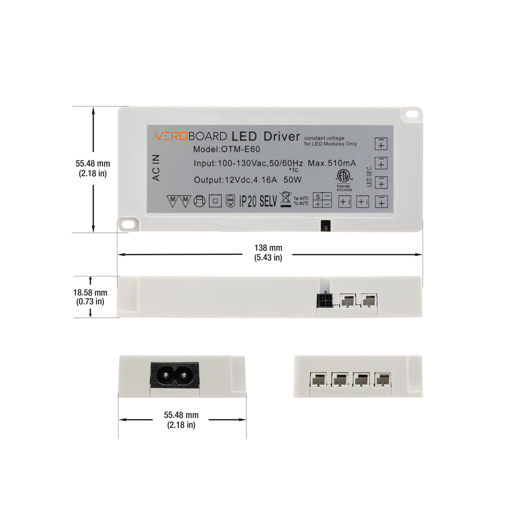 OTM-E60 Cabinet Multiple Output CV Non-Dimmable LED Driver 12V 50W