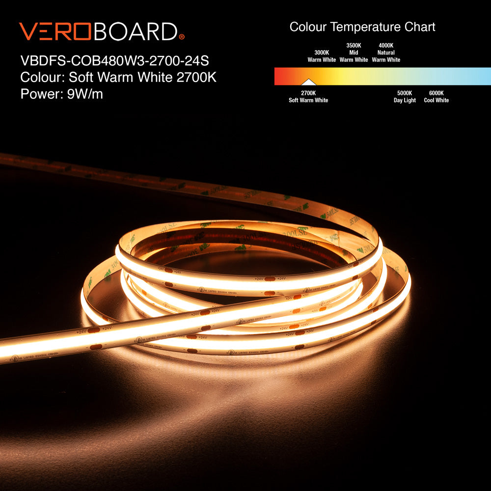 VBDFS-COB480W3-xxxx-24S 765Lm/m(233Lm/ft) 9W/m(3W/ft) CCT(2.7K, 3K, 3.5K, 4K, 5K)