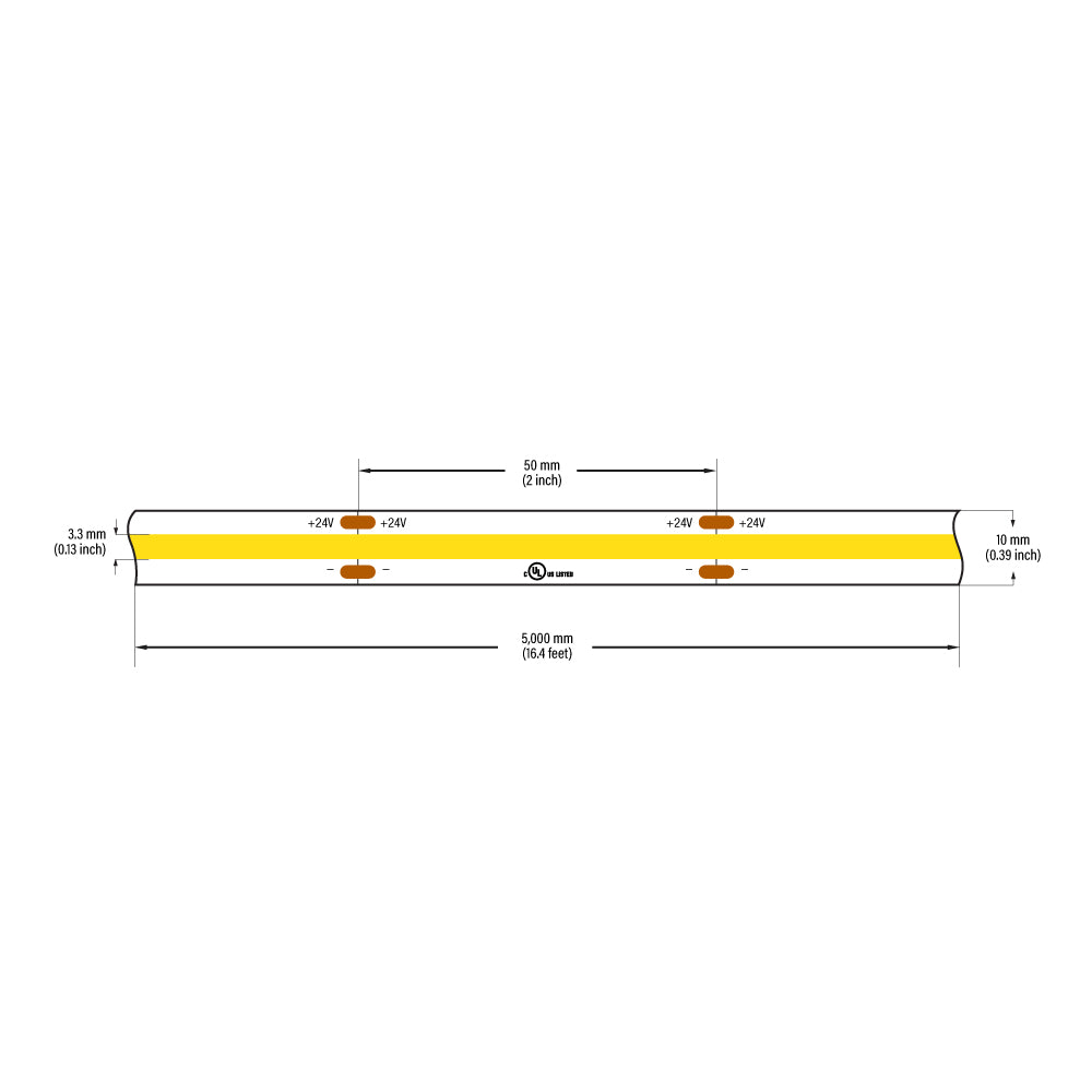 VBDFS-COB480W2-xxxx-24S 510Lm/m(155Lm/ft) 6W/m(2W/ft) CCT(2.7K, 3K, 3.5K, 4K, 5K) Gold PCB