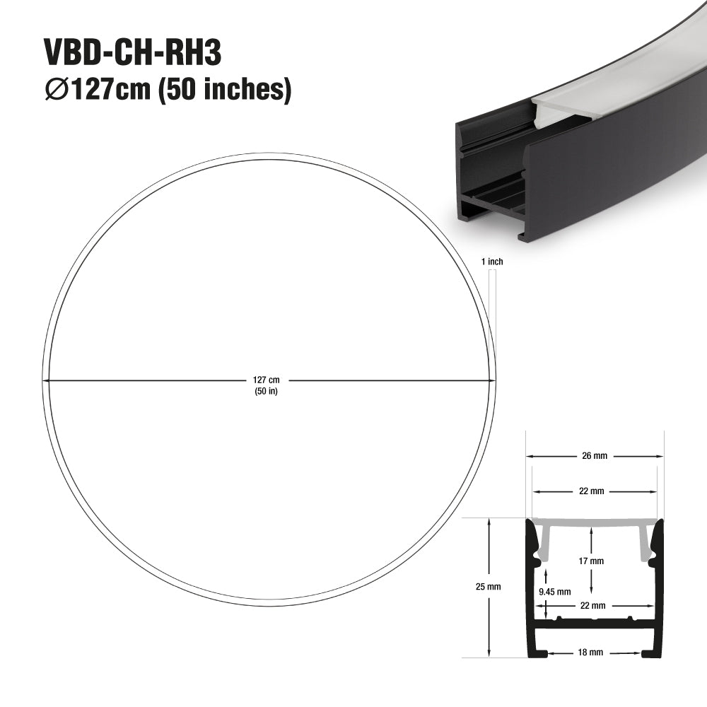 VBD-CH-RH3 Round Aluminum Channel 1270mm(50in), Veroboard