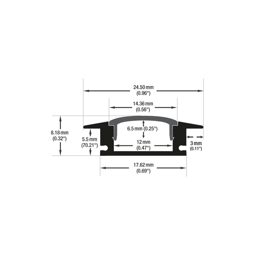 VBD-CH-RS5B Black Recessed LED Aluminum Channel