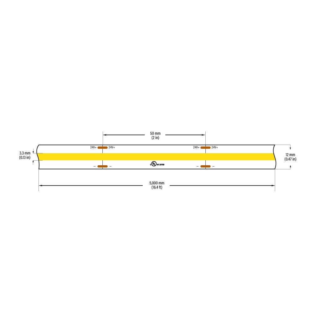 VBDFS-COB480W4.5-xxxx-24S, 1190Lm/m(363Lm/ft) 14W/m(4.5W/ft) CCT(2.7K, 3K, 3.5K, 4K, 5K) Gold PCB