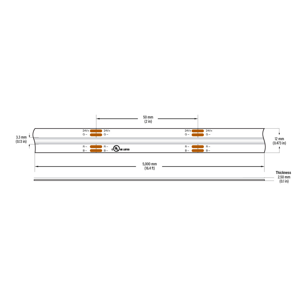 VBDFS-COB840W4.5-RGB-24S Color Changing LED Strip, 15W/m(4.5W/ft) RGB