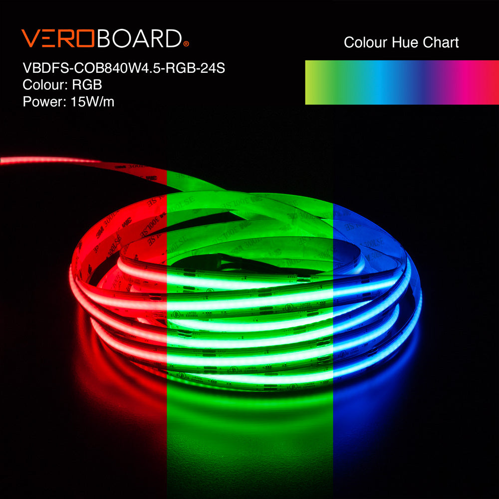 VBDFS-COB840W4.5-RGB-24S Color Changing LED Strip, 15W/m(4.5W/ft) RGB