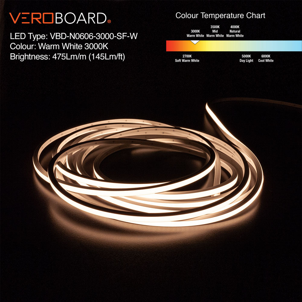 VBD-N0606-3000-SF-W Flexible Neon White LED Strip (5 Meter Roll/ 16.4ft), Veroboard 