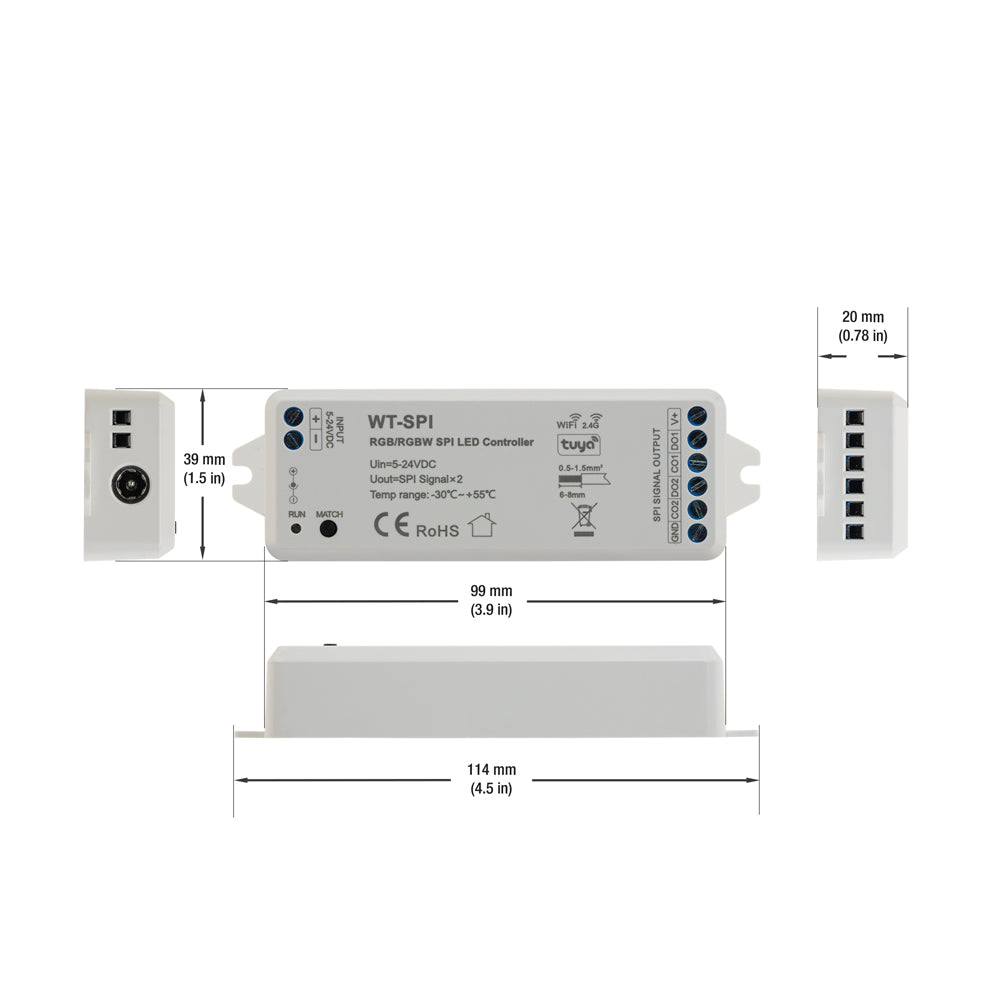 WT-SPI WiFi & RF RGB/RGBW SPI LED Controller WT-SPI + Tuya App, Veroboard