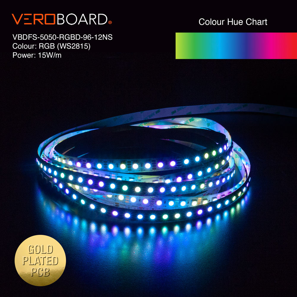 VBDFS-5050-RGBD-96-12-NS Addressable(WS2815) LED Strip, 15W/m(4.5W/ft) RGB Gold PCB