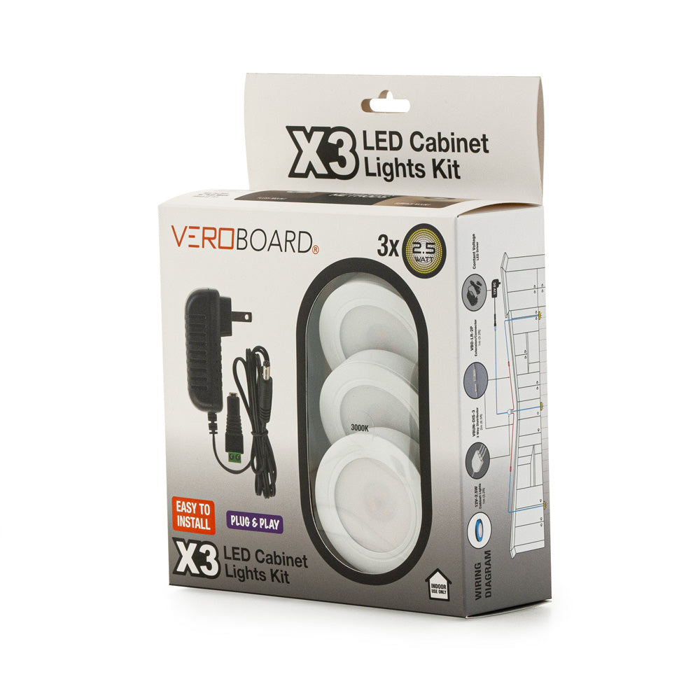 VBUN-25-12-W3K-X3P Retrofit Cabinet Light Kit Plug & Play 12V 2.5W (Pack of 3)