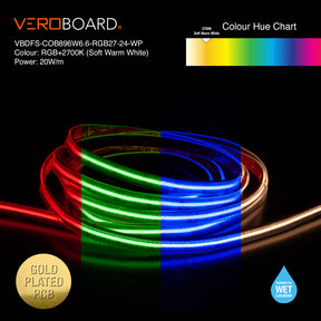 VBDFS-COB896W6.6-RGB27-24WP Color Changing LED Strip, 20W/m(6.6W/ft) RGBW Gold PCB