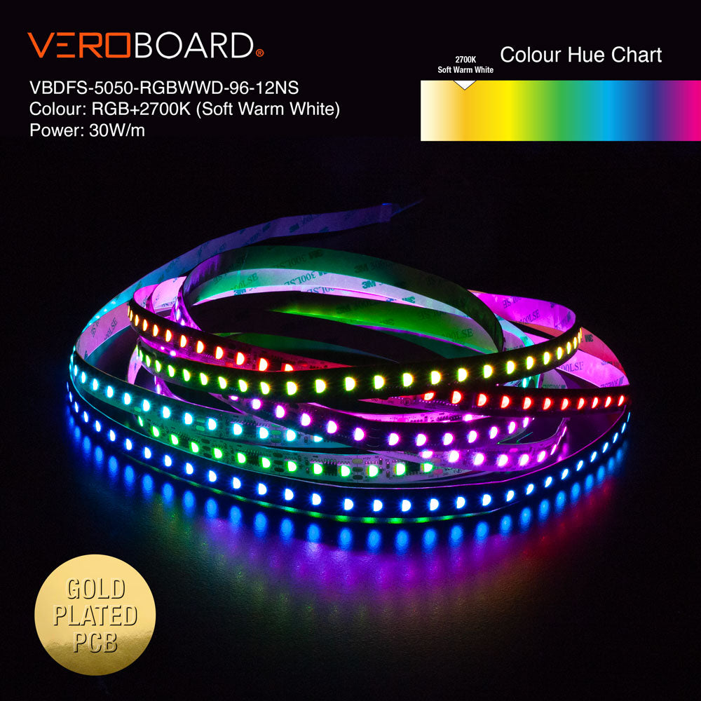 VBDFS-5050-RGBWWD-96-12-NS Addressable(TM1814) LED Strip, 30W/m(9W/ft) RGBWW Gold PCB