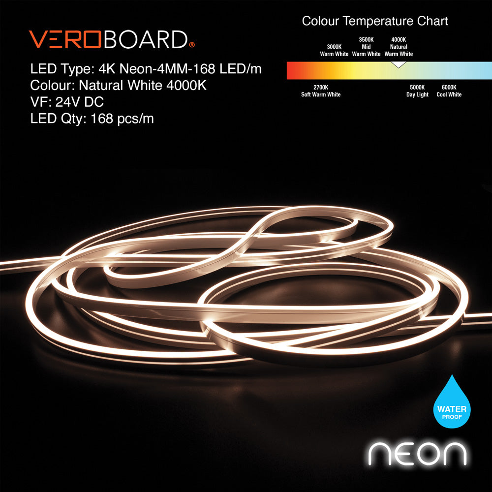 VBDFS-4K-Neon-4MM 168 LED/m Flexible Neon White LED Strip (10 Meter Roll/ 32.8ft), veroboard