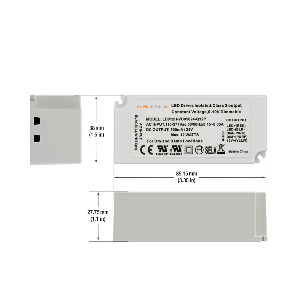 LD012H-VU05024-Q12P 0-10V Dimmable Constant Voltage LED Driver 24V 12W, veroboard