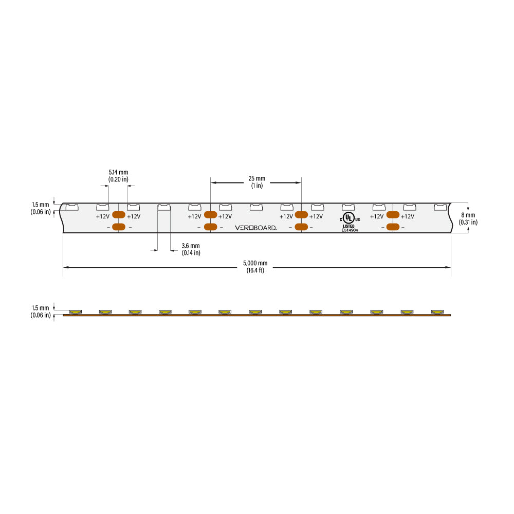 VBDFS-315-3000-120-12NS-RVS-8 Reverse Side Emitting LED Strip, 1320Lm/m(402Lm/ft) 9W/m(3W/ft) CCT(3K)