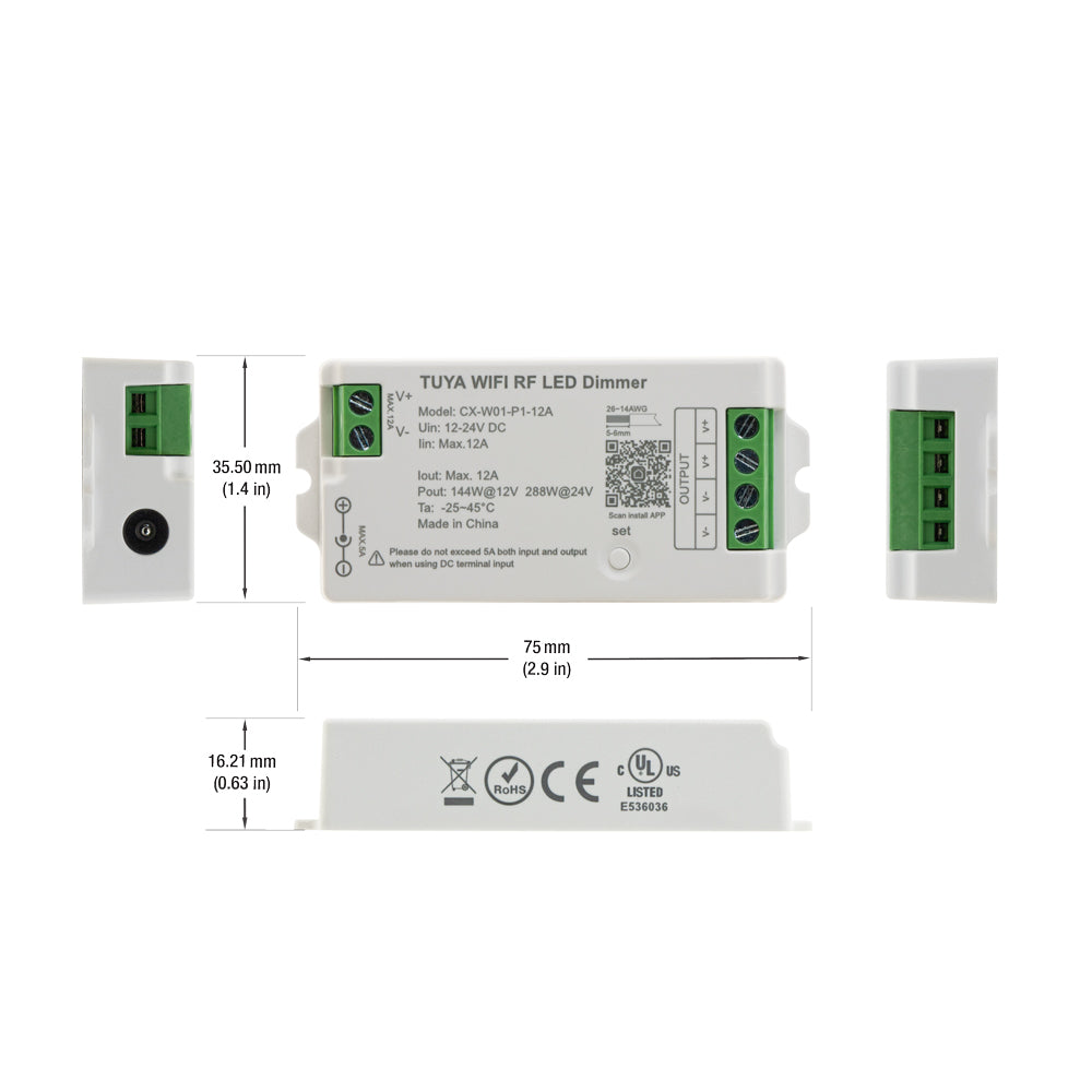 CX-W01-P1-12A-DIMMER, RF LED Light Dimmer Receiver, 1 channel + Tuya App, veroboard