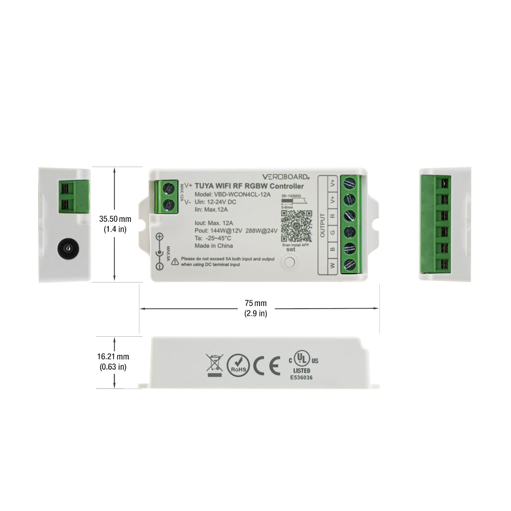 VBD-WCON4CL-12A-RGBW, RF LED Light RGBW Receiver, 4 channel + Tuya App