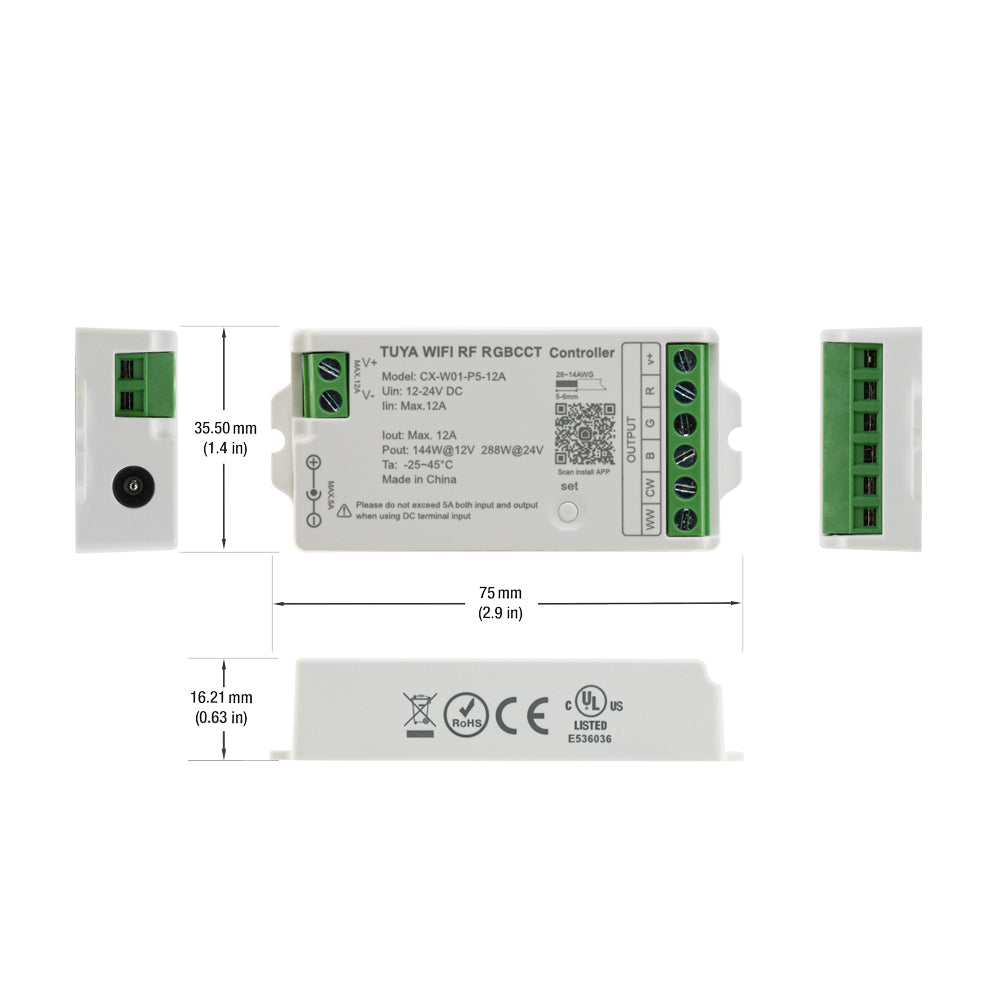 CX-W01-P5-12A-RGBCCT, RF LED Light RGBCCT Receiver, 5 channel + Tuya App, veroboard