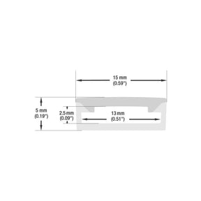 Dimensions diagram of VBD-N1505-SF-W silicone LED neon channel, showing H 5mm x W 15mm measurements.