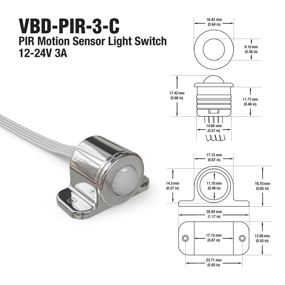 VBD-PIR-3-C PIR Motion Sensor Light Switch 12-24V 3A