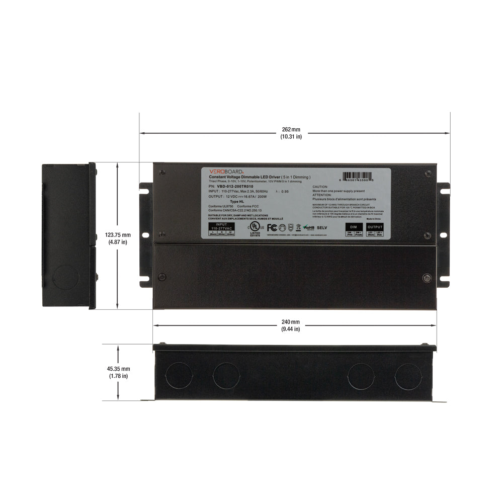 VBD-012-200TR010 Dimmable Constant Voltage LED Driver (5 in 1) 12V 200W, veroboard