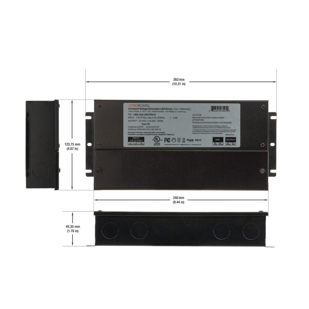 VBD-024-200TR010 Dimmable Constant Voltage LED Driver (5 in 1) 24V 200W, veroboard