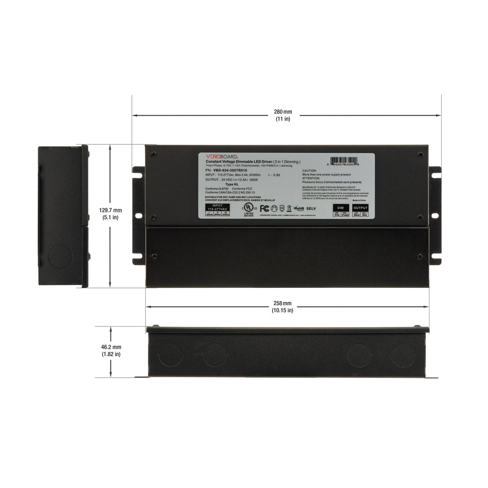 VBD-024-300TR010 Dimmable Constant Voltage LED Driver (5 in 1) 24V 300W, veroboard