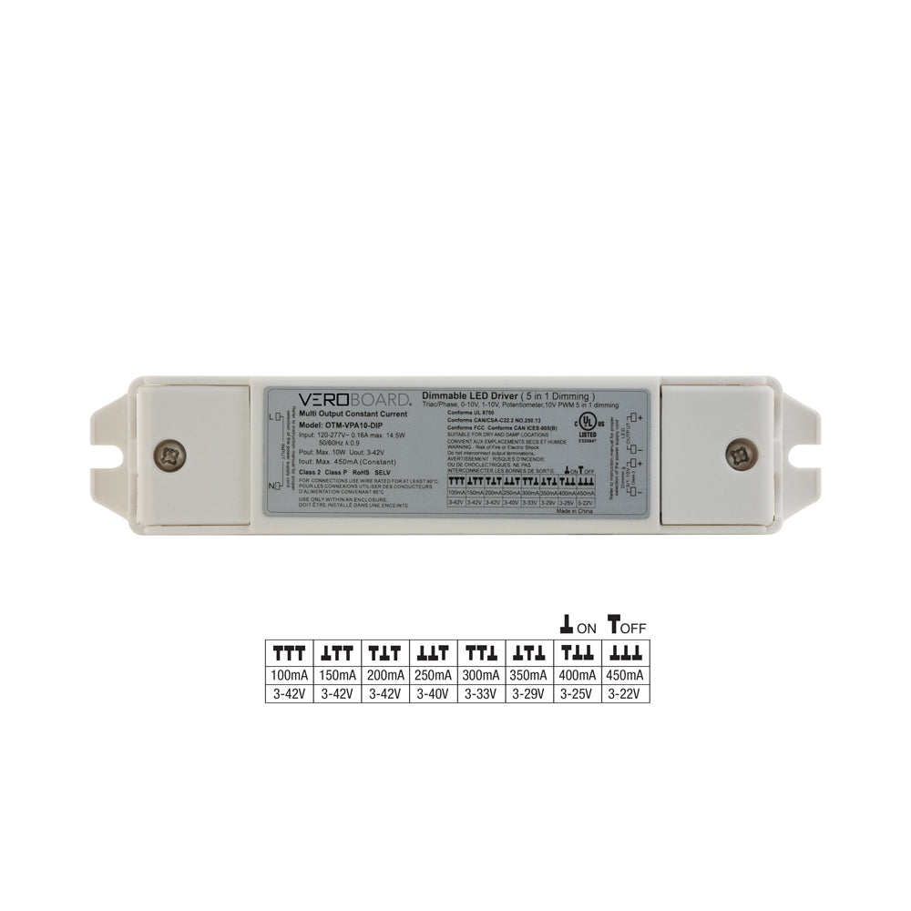 OTM-VPA10-DIP Selectable (5 in 1 Dimming) Constant Current LED Driver 100mA~450mA 3-42V 10W