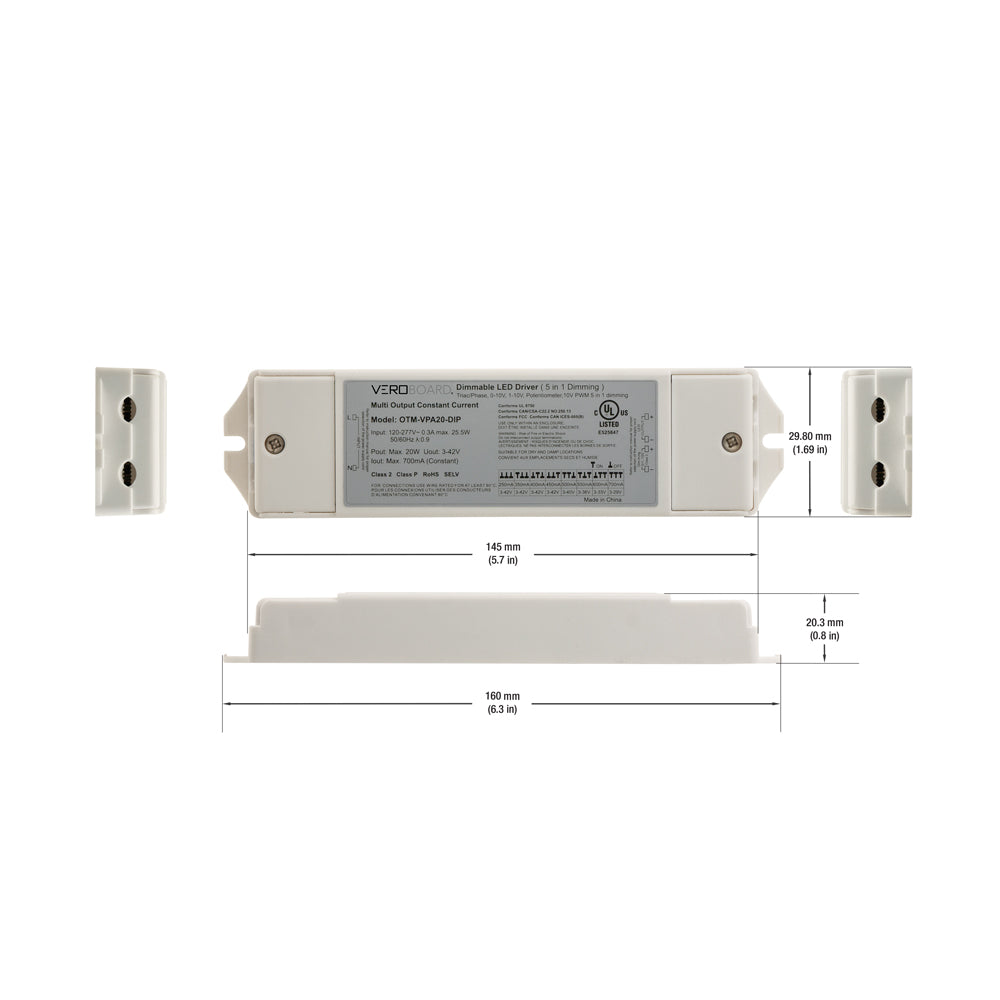 OTM-VPA20-DIP Selectable (5 in 1 Dimming) Constant Current LED Driver 250mA~700mA 3-42V 20W