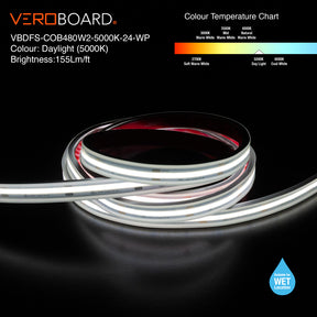 VBDFS-COB480W2-xxxx-24-WP Waterproof COB LED Strip, 510Lm/m (155Lm/ft) 6W/m(2W/ft) CCT(2.7K, 3K, 3.5K, 4K, 5K)