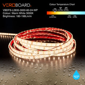 VBDFS-L2835-xxxx-60-24-WP Waterproof LED Strip, 654Lm/m (198Lm/ft) 4.5W/m(1.5W/ft) CCT(3K, 6K)