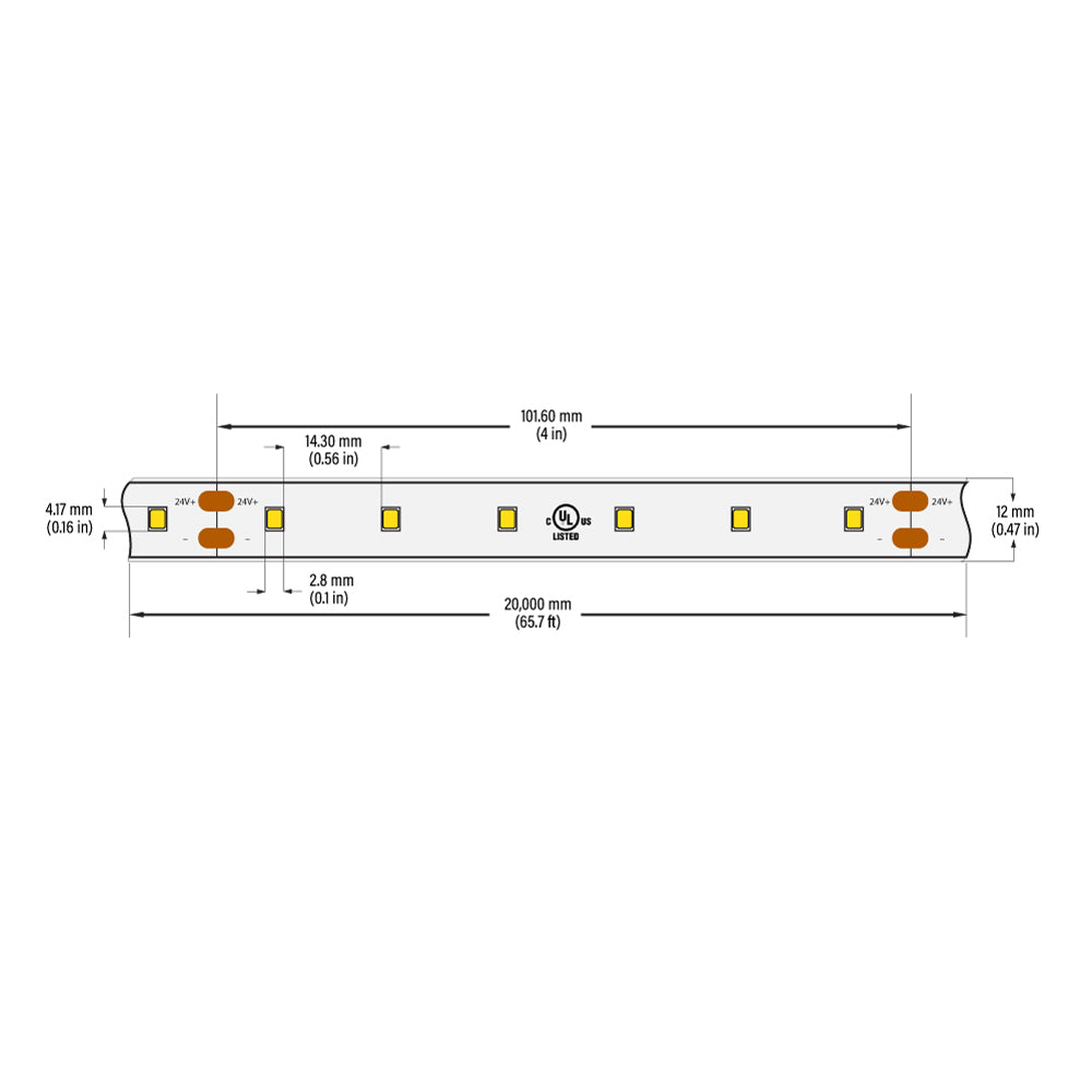 VBDFS-L2835-xxxx-60-24-WP Waterproof LED Strip, 654Lm/m (198Lm/ft) 4.5W/m(1.5W/ft) CCT(3K, 6K)