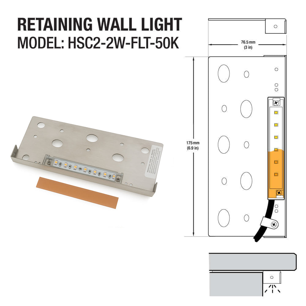 HSC2-2W-FLT-50K 7inch Landscape Retaining Wall Light 5000K(Daylight)