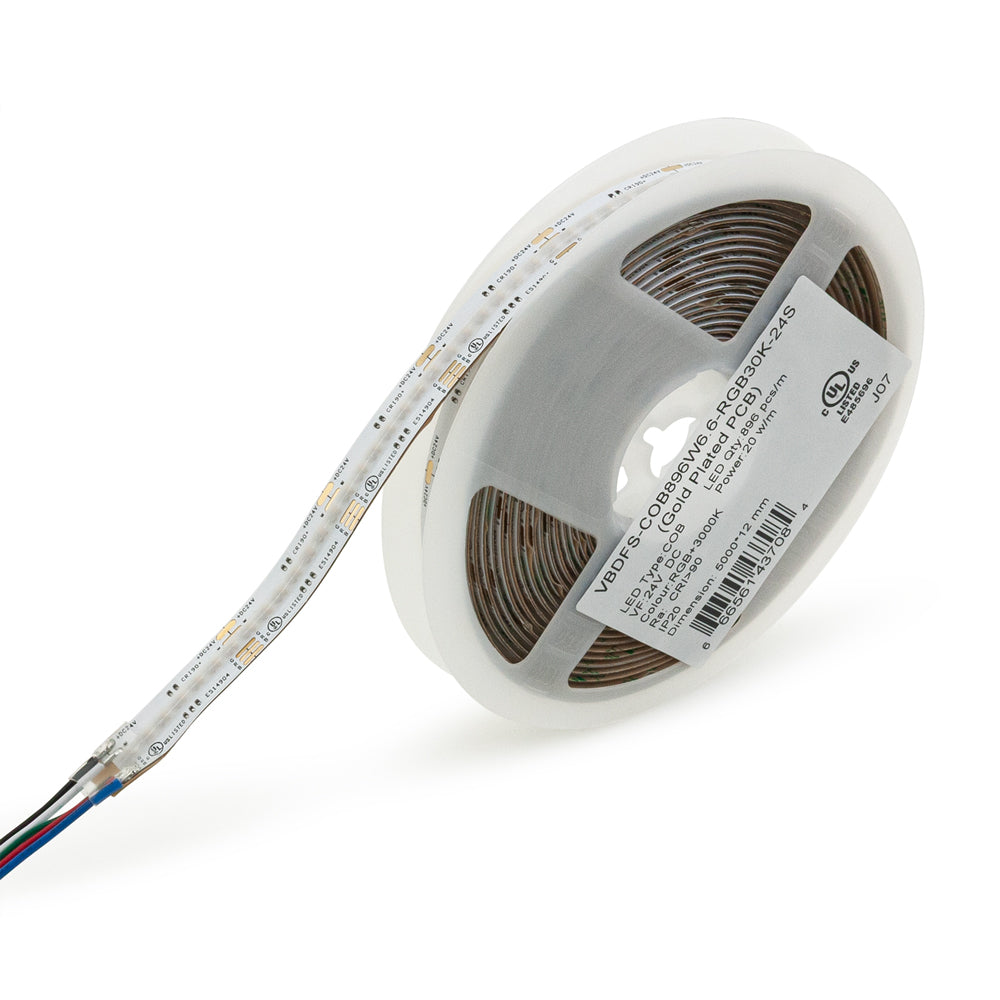 VBDFS-COB896W6.6-RGB30-24S Color Changing LED Strip, 20W/m(6.6W/ft) RGBW Gold PCB