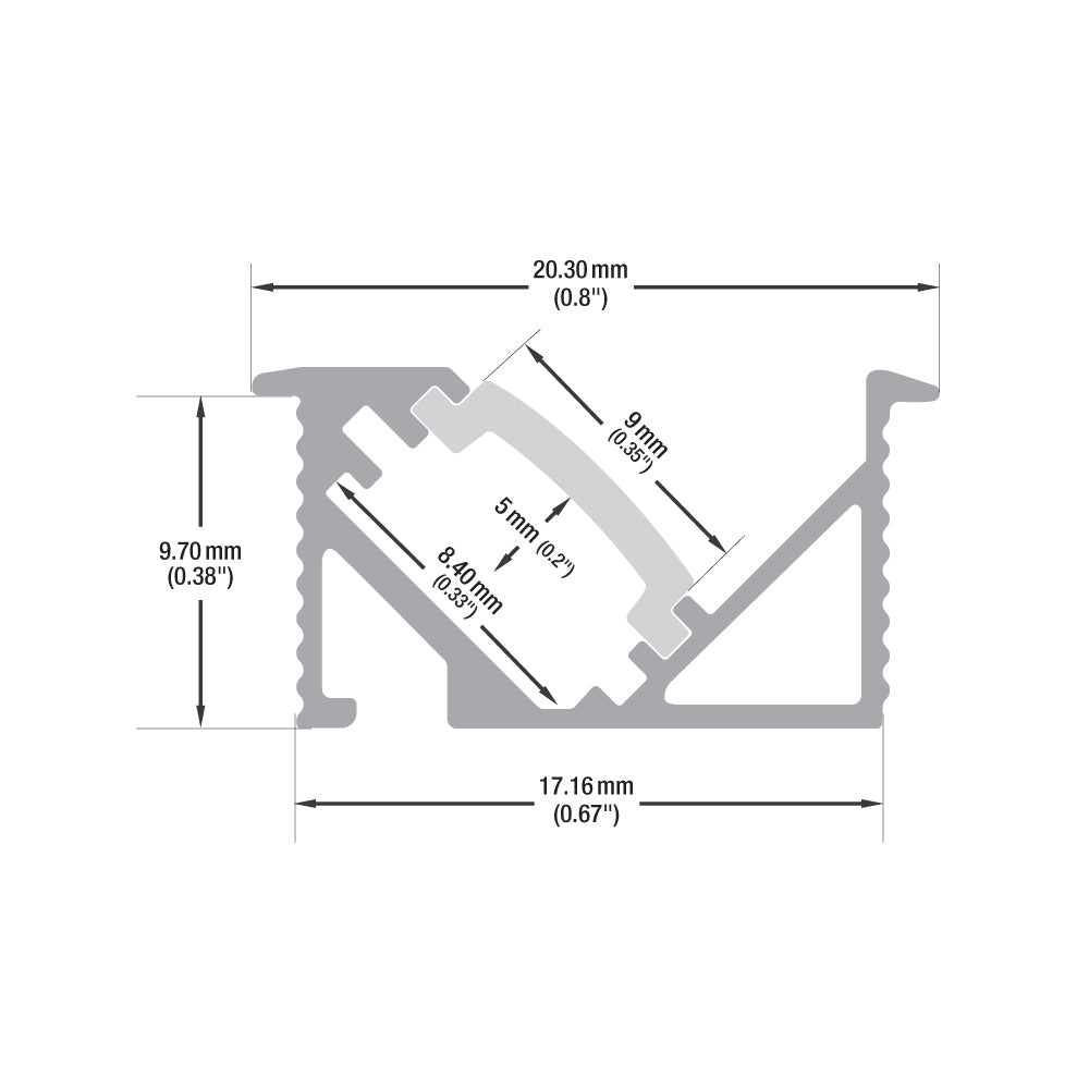 VBD-CH-K1 45-degree Recessed LED Aluminum Channel