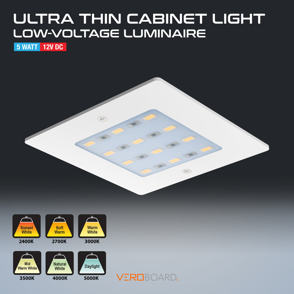 VBUN-S50-12V-WH Square Ultrathin Surface Mount Cabinet Light 12V 5W White