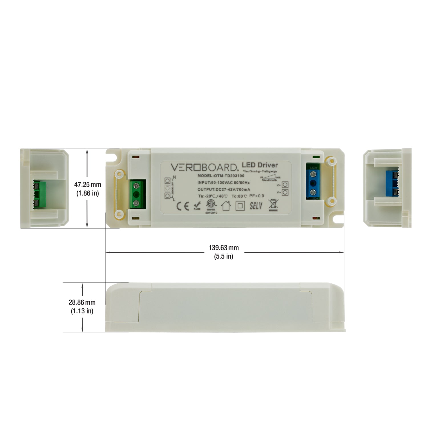 Constant Current 700ma 27-42V 30W Dimmable OTM-TD203100-700-30, Veroboard