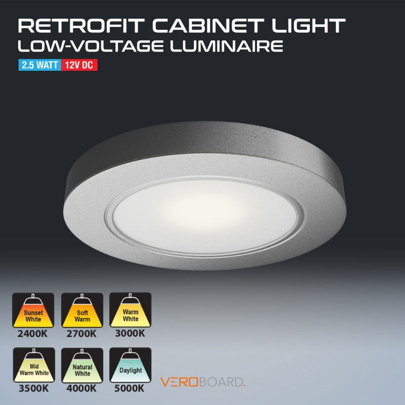 VBUN-R25-12V-Silver Grey Retrofit Cabinet Light 12V 2.5W Matt Series, Veroboard