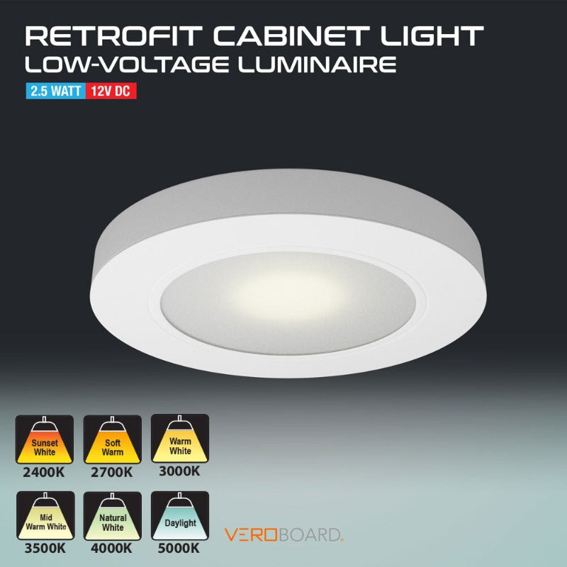 VBUN-R25-12V-White Retrofit Cabinet Light 12V 2.5W Matt Series, Veroboard