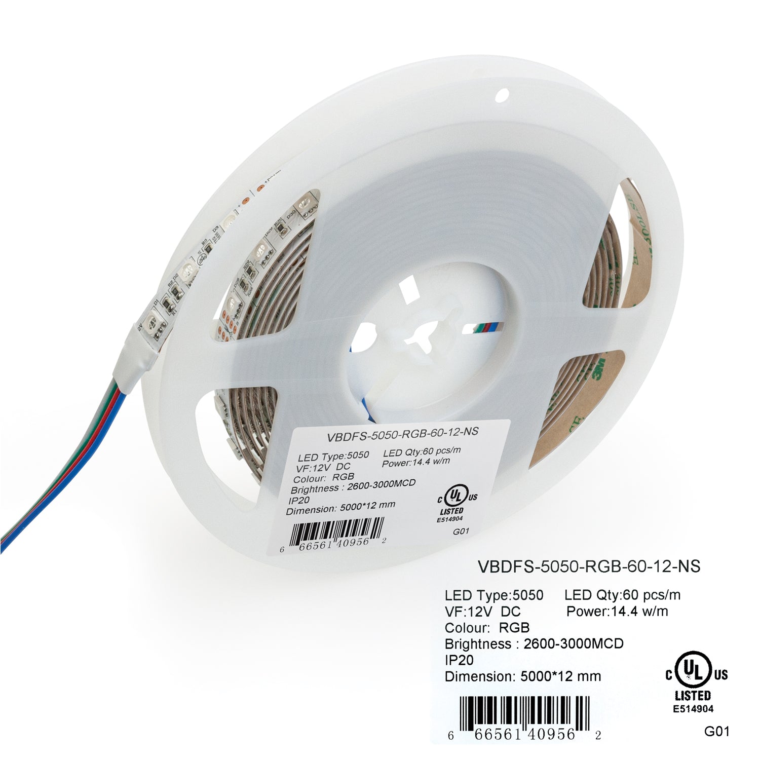 VBDFS-5050-RGB-60-12-NS Color Changing LED Strip, 14.4W/m(4.5W/ft) RGB, Veroboard