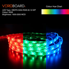 VBDFS-5050-RGB-30-12-WP Color Changing LED Strip, 7.2W/m(2.2W/ft) RGB, Veroboard