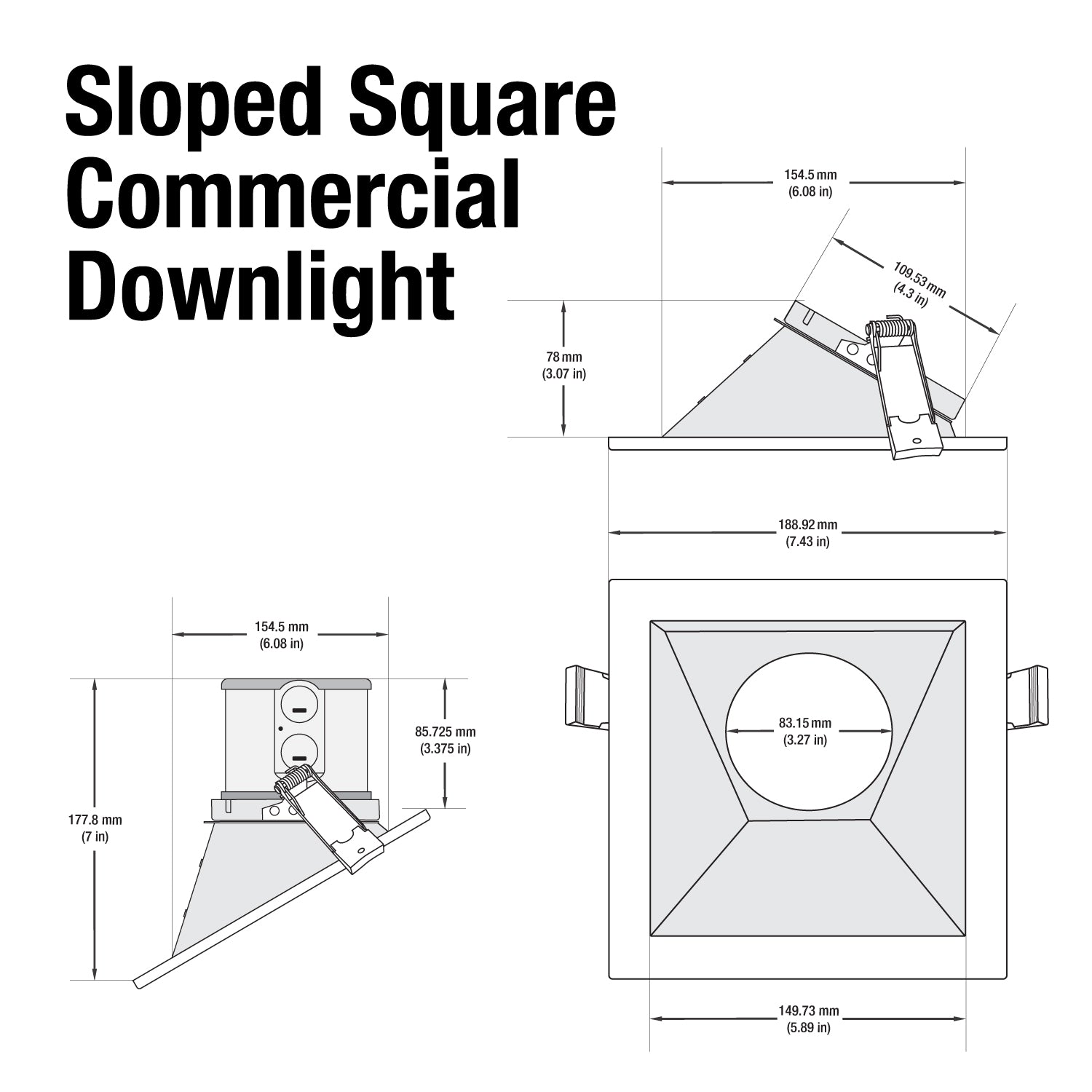 6 inch LED Commercial Downlight Sloped Ceiling Reflector Square Trim, Veroboard