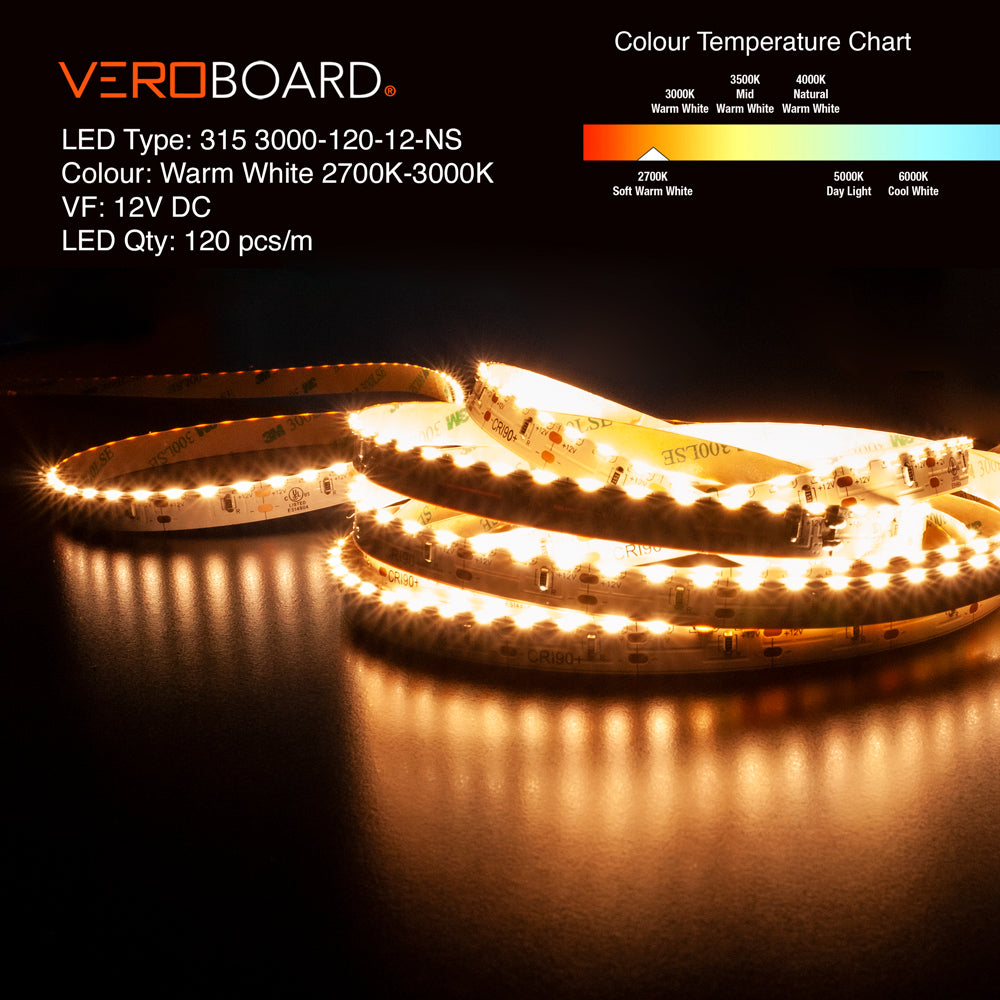 VBDFS-315-xxxx-120-12-NS Side Emitting LED Strip, 1320Lm/m(402Lm/ft) 9W/m(3W/ft) CCT(3K, 5K, Green) led ribbon, led strip veroboard