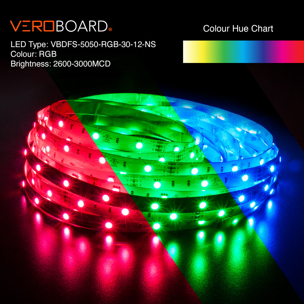 VBDFS-5050-RGB-30-12-NS Color Changing LED Strip, 7W/m(2W/ft) RGB led strip, led ribbon veroboard