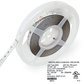 VBDFS-2835-CW&WW-168-24-NS Adjustable Color Temperature LED Strip, 15Lm/m(5Lm/ft) led strip, led ribbon veroboard