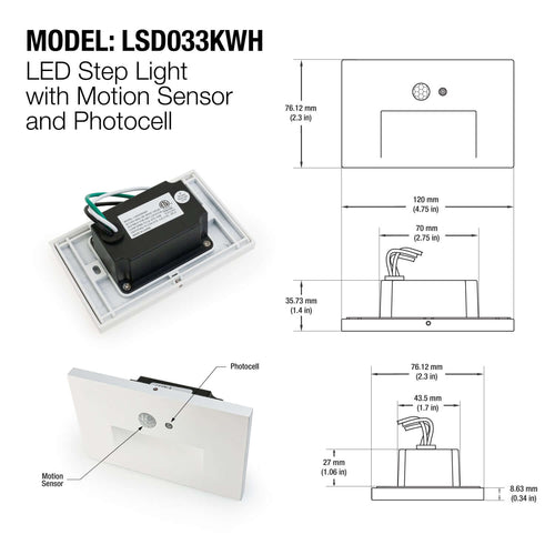 Photocell LED Step light with Motion Sensor White