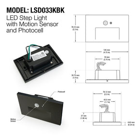 LSD033KBK Photocell LED Step light with Motion Sensor Black, Veroboard