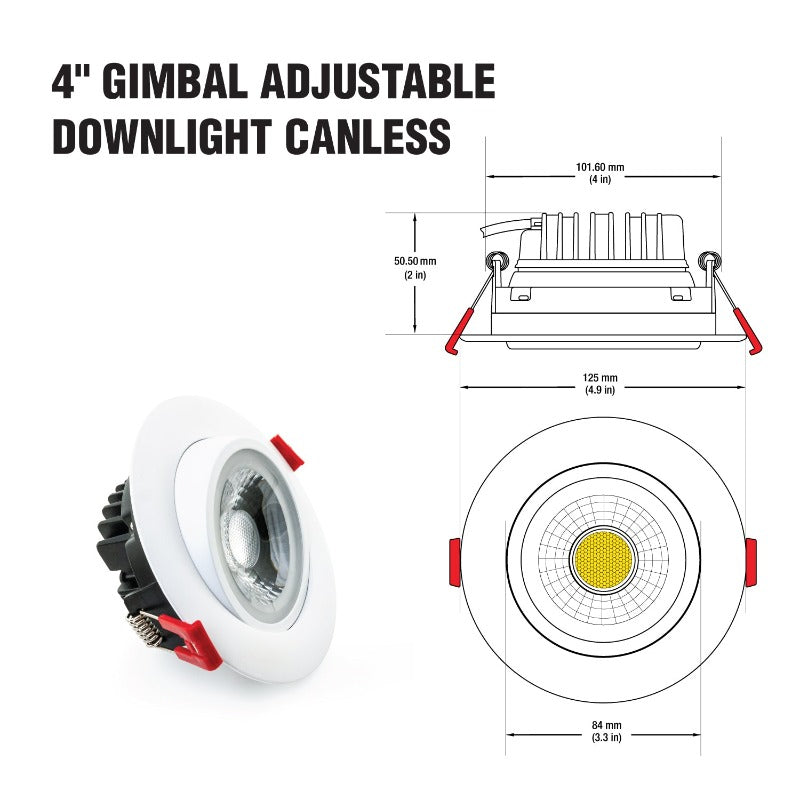 4 inch Gimbal Adjustable Downlight Canless LED AD-LED-4-S12W-5CCTWH-EY, veroboard 