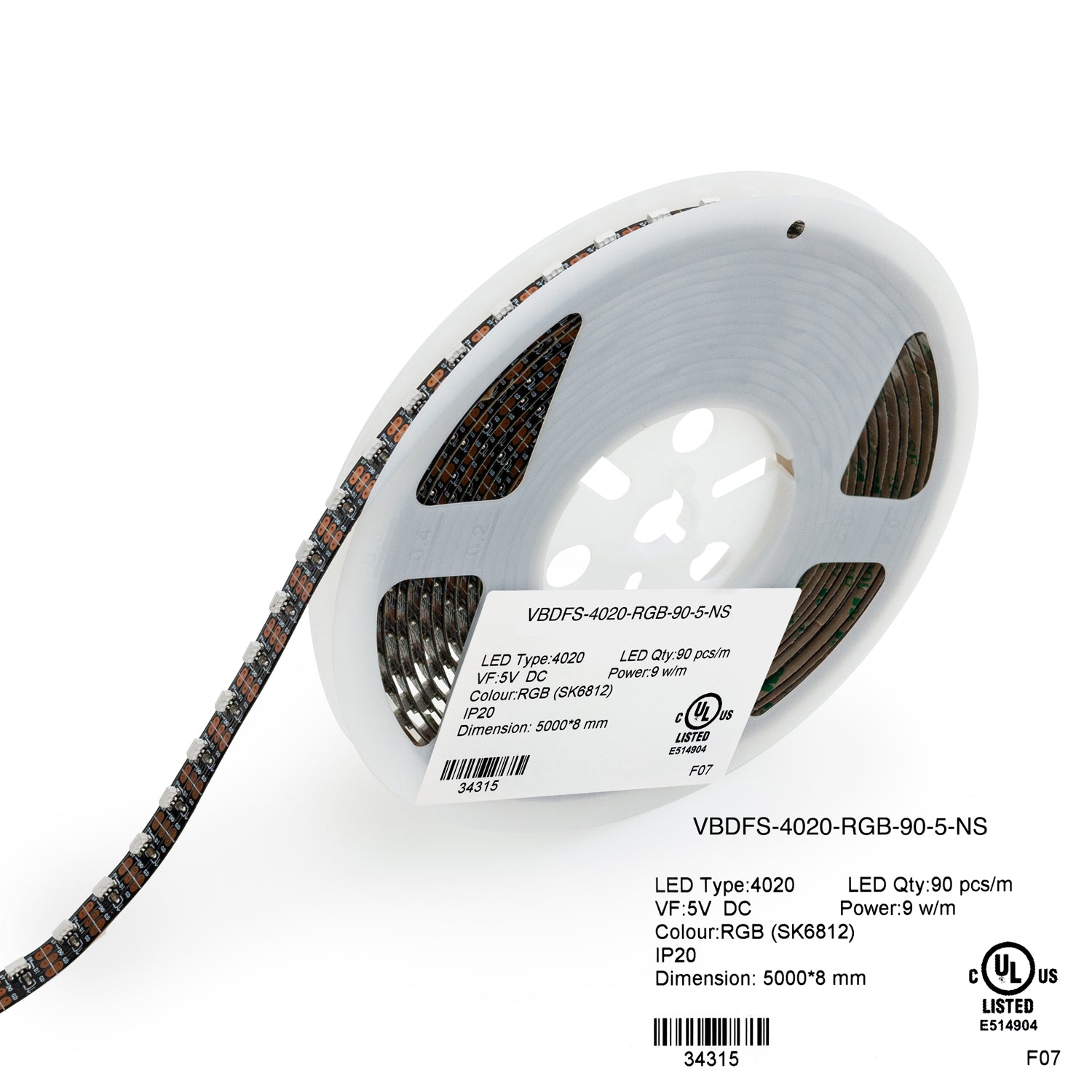 VBDFS-4020-RGB-90-5-NS Side Emitting LED Digital LED Strip (V6842) Addressable, 9W/m(3W/ft) led strip, led ribbon veroboard