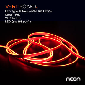 VBDFS-R Neon-4MM-168 LED/m Flexible Neon Red LED Strip  (5 Meter Roll/ 16.4ft), Veroboard 