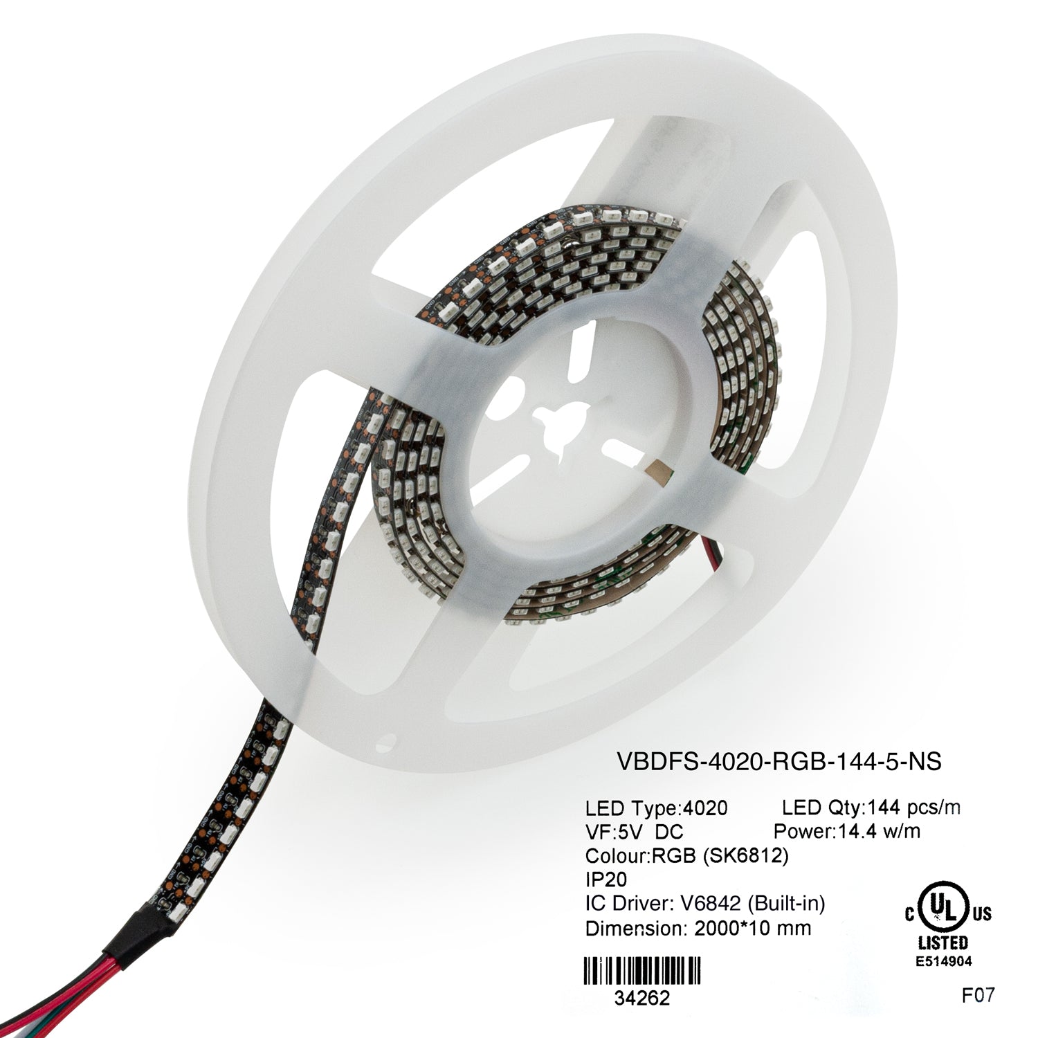 VBDFS-4020-RGB-144-5-NS Side Emitting LED Digital LED Strip (V6842) Addressable, 14.4W/m(4.5W/ft) led strip, led ribbon veroboard